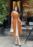 Đầm cổ tim bèo form dáng xoè phối dập ly - D3064 