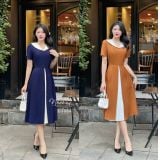  Đầm cổ tim bèo form dáng xoè phối dập ly - D3064 