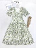  Đầm voan hoa tầng nhún ngực đính nút bọc - D3079 
