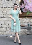  Đầm voan hoa tầng nhún ngực đính nút bọc - D3079 