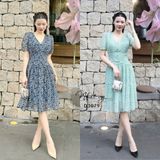  Đầm voan hoa tầng nhún ngực đính nút bọc - D3079 