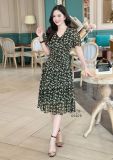  Đầm voan hoa tầng nhún ngực đính nút bọc - D3079 
