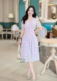  Đầm voan hoa tầng nhún ngực đính nút bọc - D3079 
