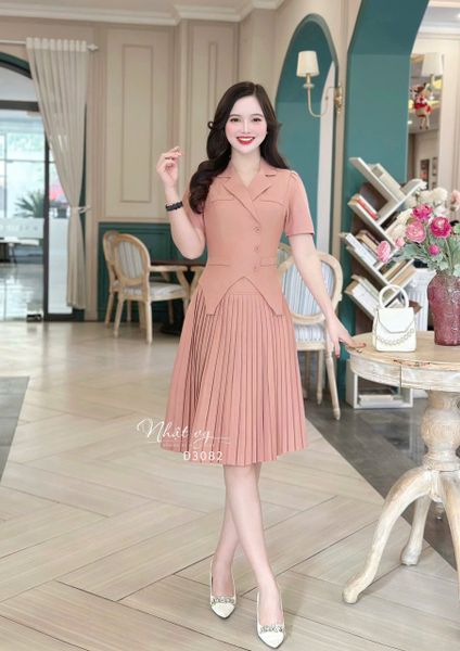  Đầm cổ vest tà cách điệu đắp túi giả - D3082 