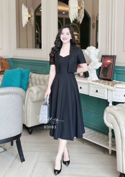  Set đầm 2 dây phối áo khoác cổ vest - D3083 