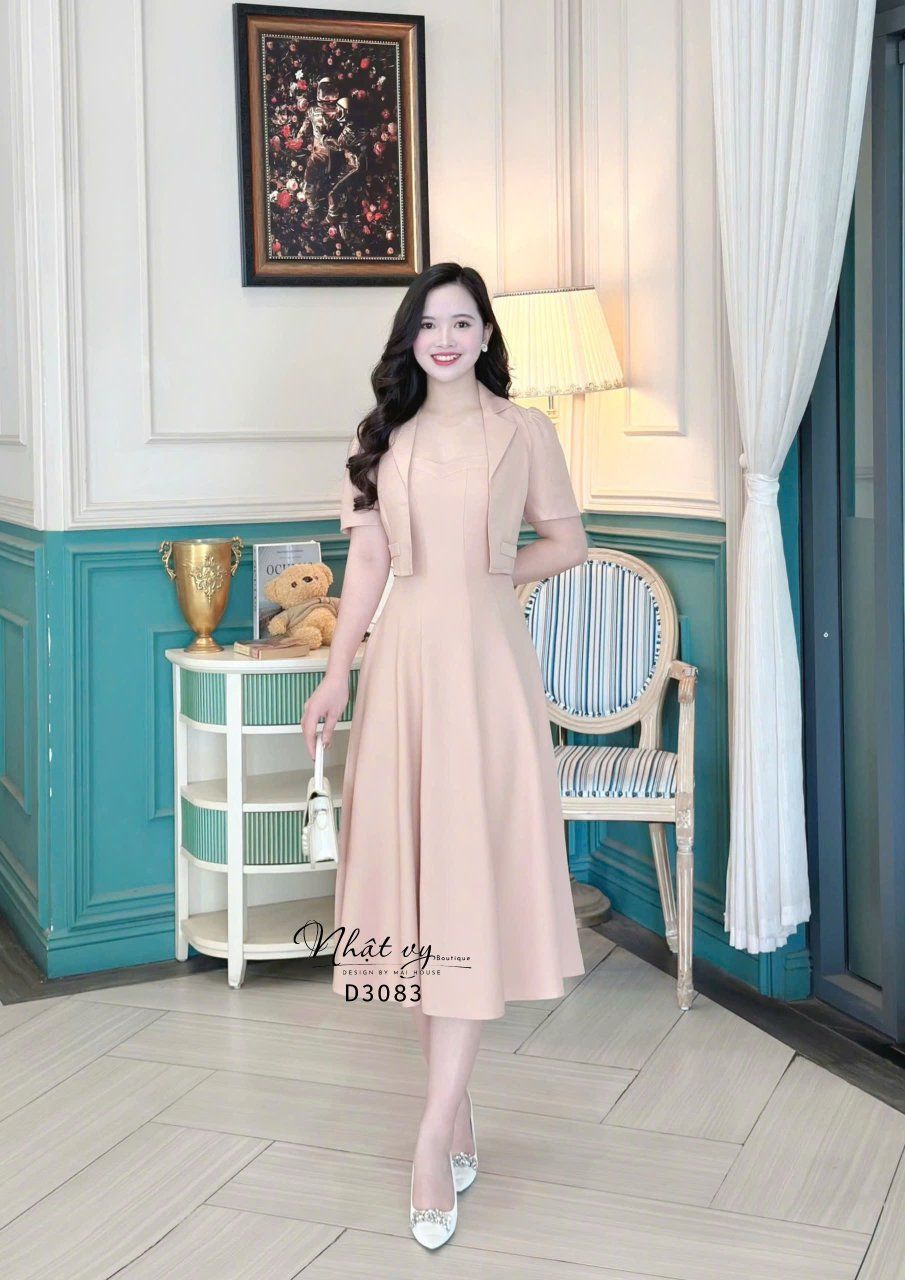  Set đầm 2 dây phối áo khoác cổ vest - D3083 