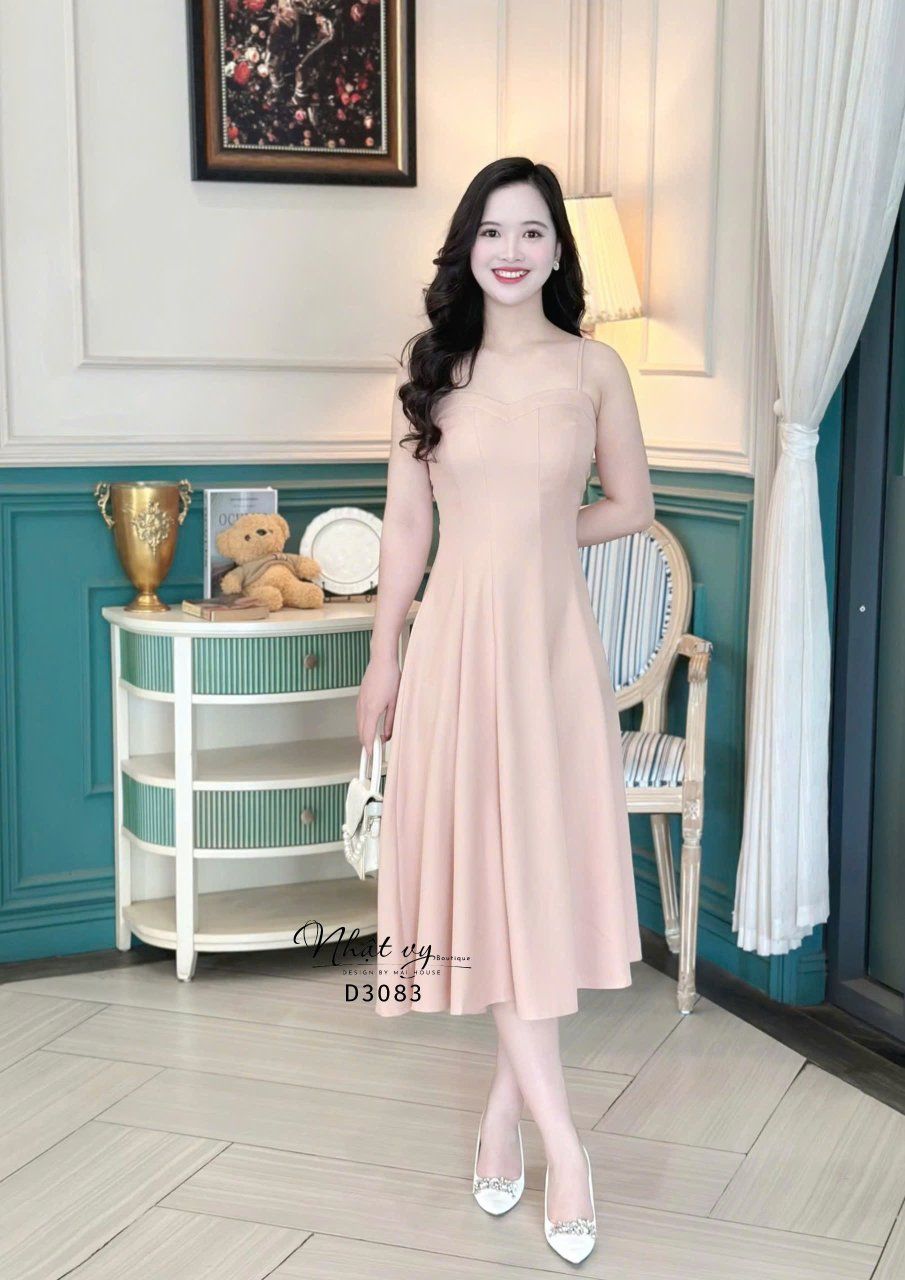  Set đầm 2 dây phối áo khoác cổ vest - D3083 