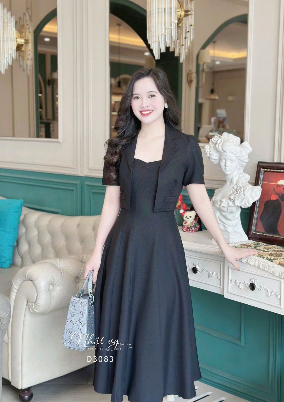  Set đầm 2 dây phối áo khoác cổ vest - D3083 
