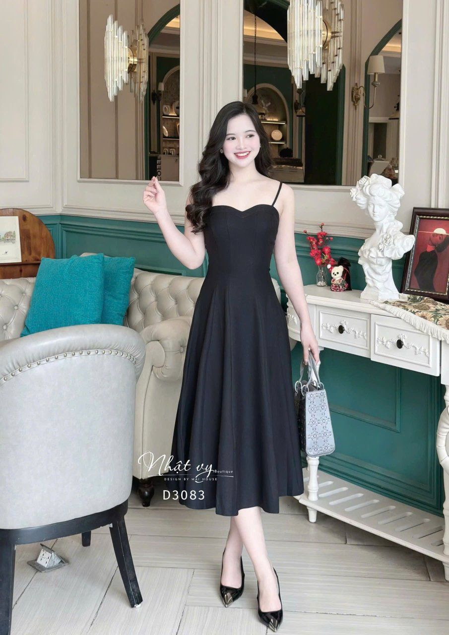  Set đầm 2 dây phối áo khoác cổ vest - D3083 