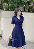  Đầm cổ V đính nút bọc form dáng xoè - D3113 