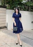  Đầm cổ V đính nút bọc form dáng xoè - D3113 