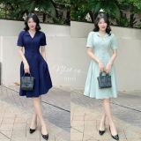  Đầm cổ V đính nút bọc form dáng xoè - D3113 