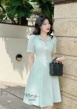  Đầm cổ V đính nút bọc form dáng xoè - D3113 