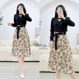  Chân váy hoa dáng dài thắt dây eo rời - D3115 
