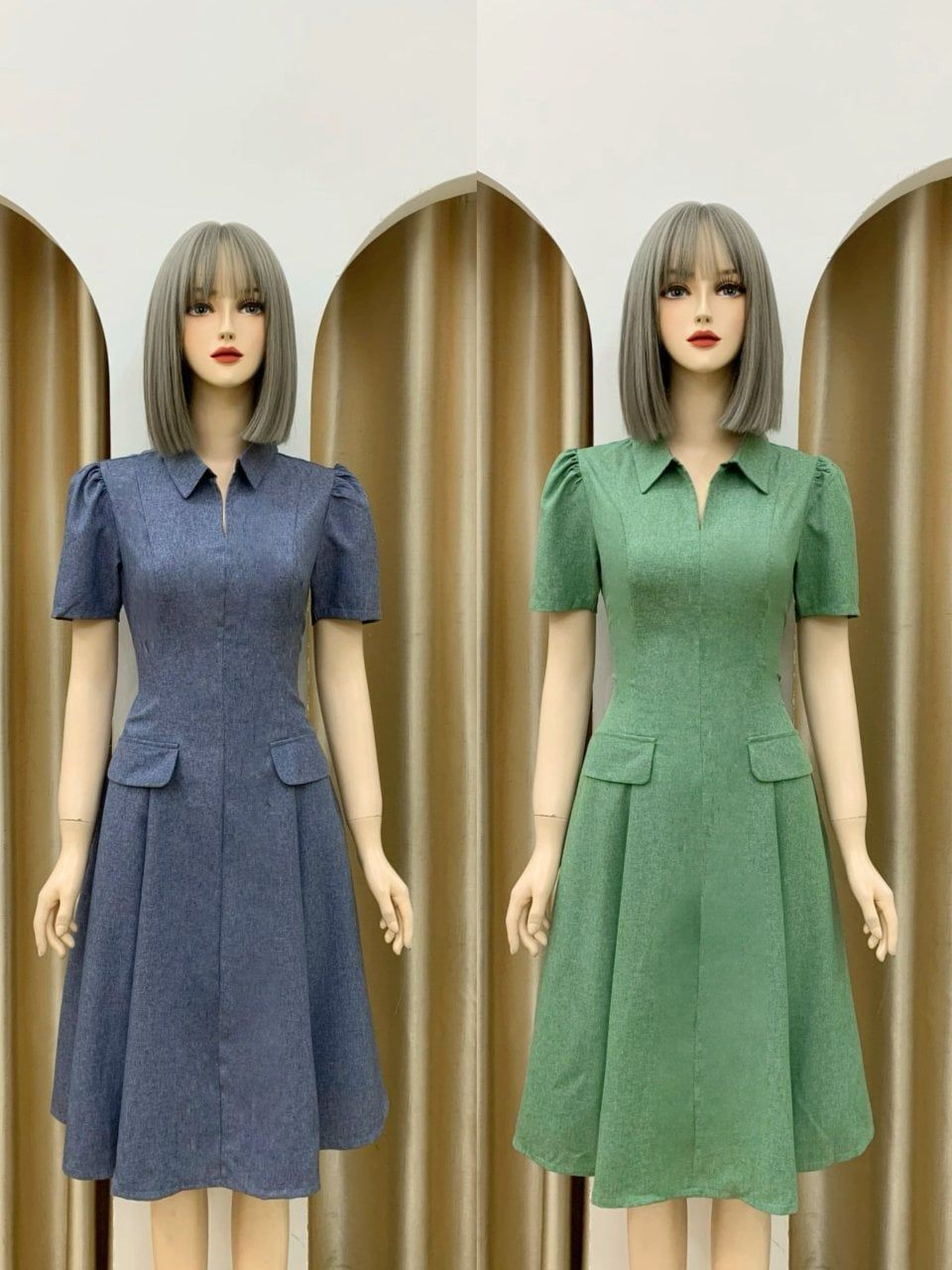  Đầm cổ sơ mi form dáng xoè đắp túi giả - D3116 