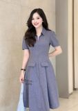  Đầm cổ sơ mi form dáng xoè đắp túi giả - D3116 