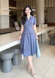  Đầm cổ sơ mi form dáng xoè đắp túi giả - D3116 