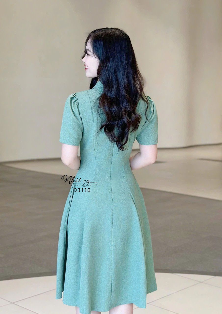  Đầm cổ sơ mi form dáng xoè đắp túi giả - D3116 