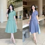  Đầm cổ sơ mi form dáng xoè đắp túi giả - D3116 