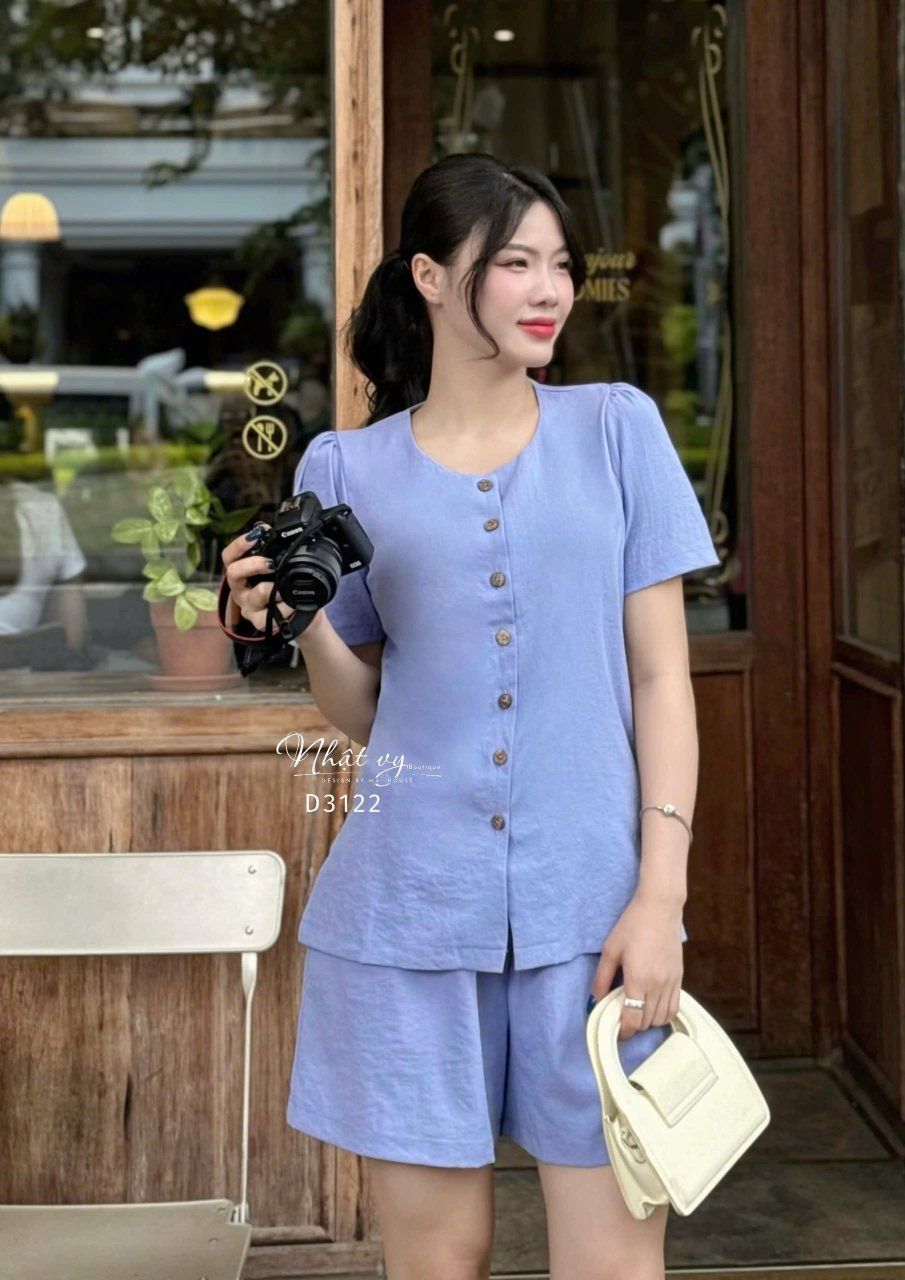  Set bộ ngắn áo cổ tròn xẻ tà 2 bên - D3122 