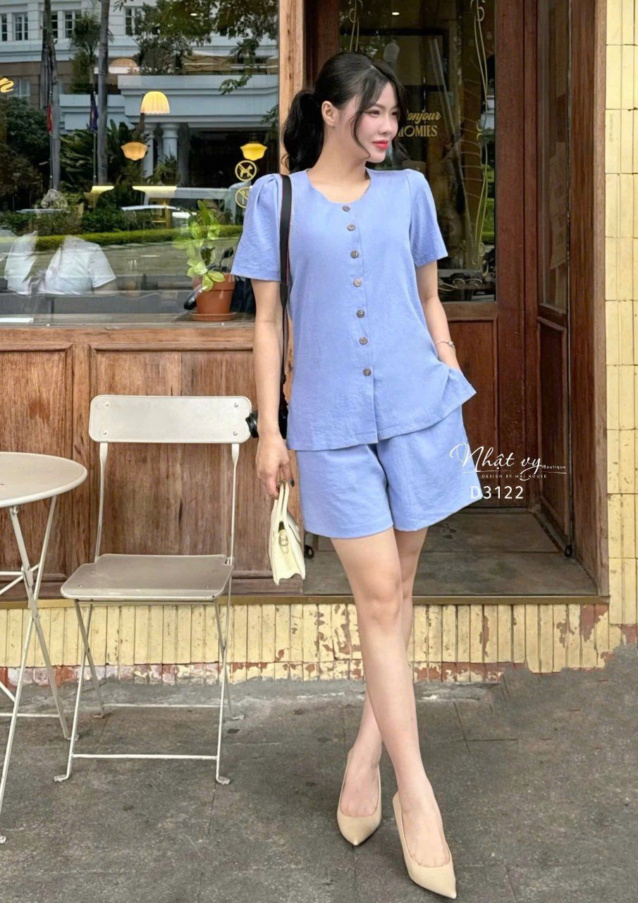  Set bộ ngắn áo cổ tròn xẻ tà 2 bên - D3122 