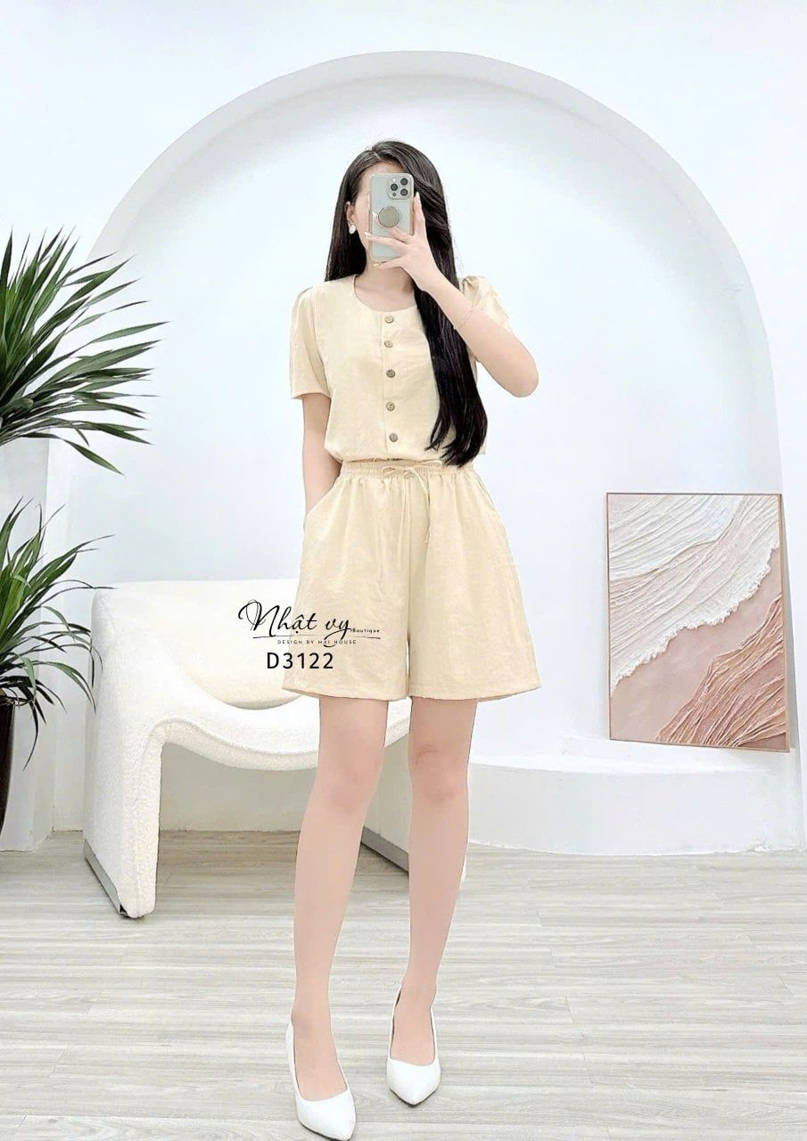  Set bộ ngắn áo cổ tròn xẻ tà 2 bên - D3122 