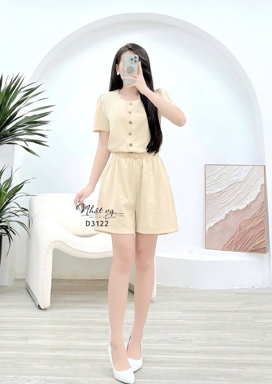  Set bộ ngắn áo cổ tròn xẻ tà 2 bên - D3122 
