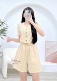  Set bộ ngắn áo cổ tròn xẻ tà 2 bên - D3122 