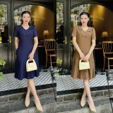  Đầm suông cổ cánh bướm viền chỉ phối dập ly - D3126 