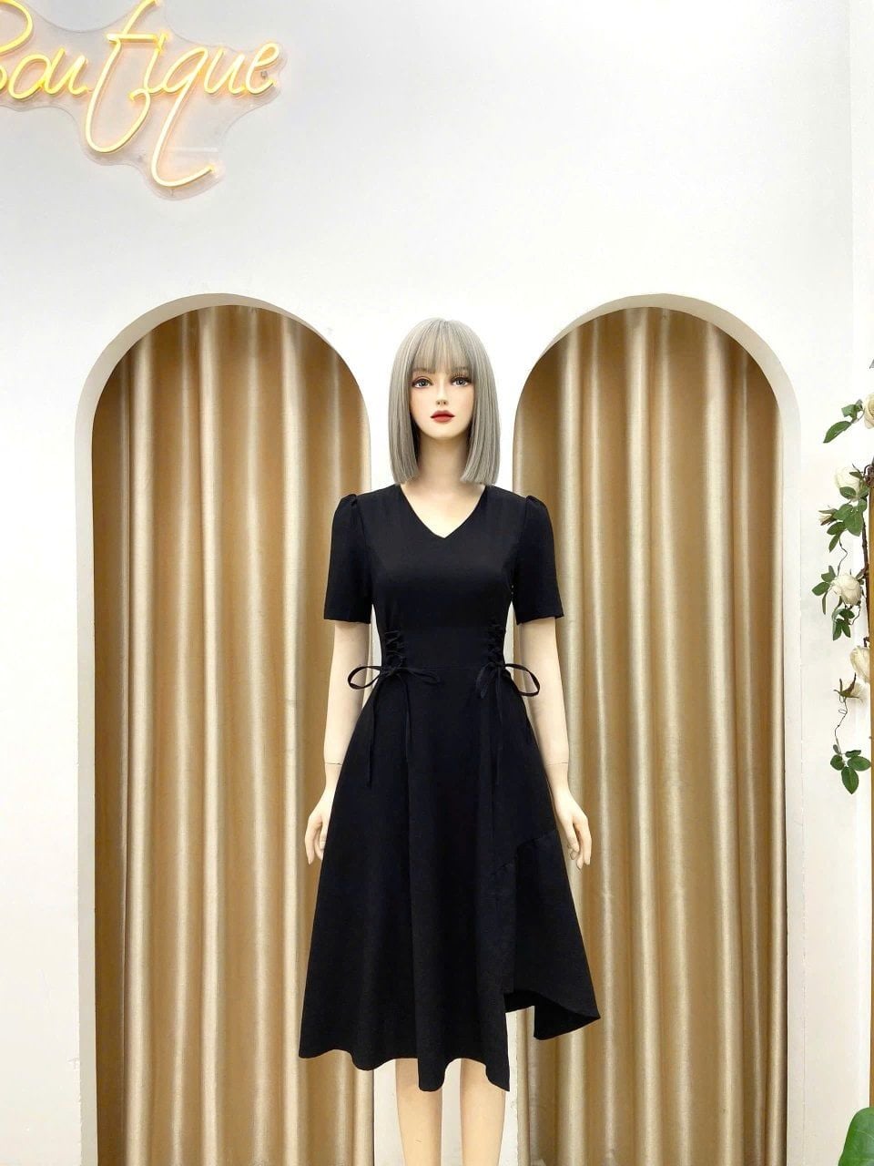  Đầm cổ tim thắt dây nơ form dáng xòe - D3127 