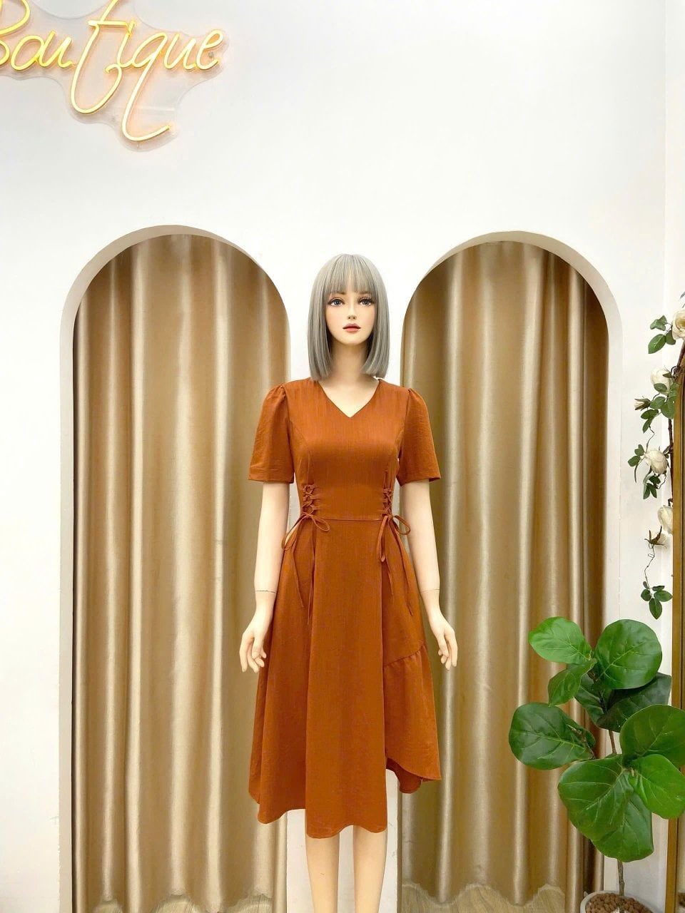  Đầm cổ tim thắt dây nơ form dáng xòe - D3127 