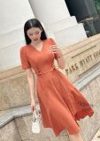  Đầm cổ tim thắt dây nơ form dáng xòe - D3127 