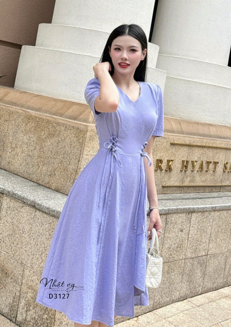  Đầm cổ tim thắt dây nơ form dáng xòe - D3127 