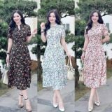  Đầm hoa dáng dài tay bí đính nút giả - D3130 