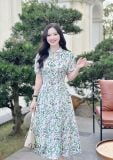  Đầm hoa dáng dài tay bí đính nút giả - D3130 