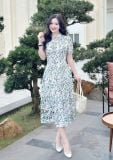  Đầm hoa dáng dài tay bí đính nút giả - D3130 