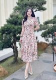  Đầm hoa dáng dài tay bí đính nút giả - D3130 