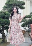 Đầm hoa dáng dài tay bí đính nút giả - D3130 