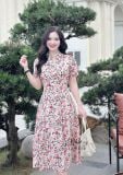  Đầm hoa dáng dài tay bí đính nút giả - D3130 