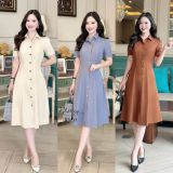  Đầm cổ sơ mi form dáng ôm cài cúc gỗ - D3131 