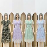  Đầm voan hoa rút ngực form dáng xoè - D3133 