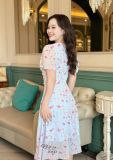 Đầm voan hoa rút ngực form dáng xoè - D3133 