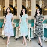  Đầm voan hoa rút ngực form dáng xoè - D3133 