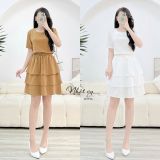  Set áo cổ tròn dáng suông kèm chân váy tầng - D3134 