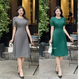  Đầm cổ tròn nhấn eo cách điệu form dáng xoè - D3146 