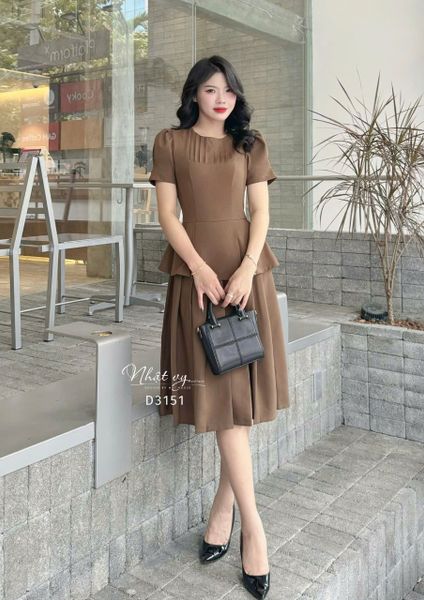  Đầm peplum cổ tròn tay nhún phồng - D3151 