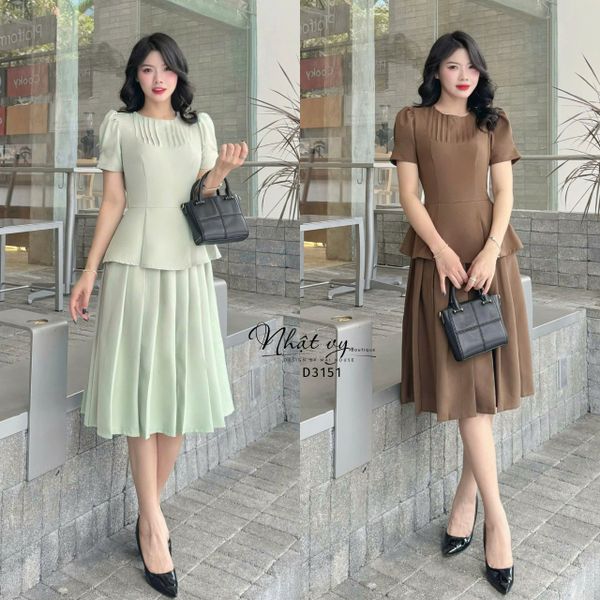  Đầm peplum cổ tròn tay nhún phồng - D3151 