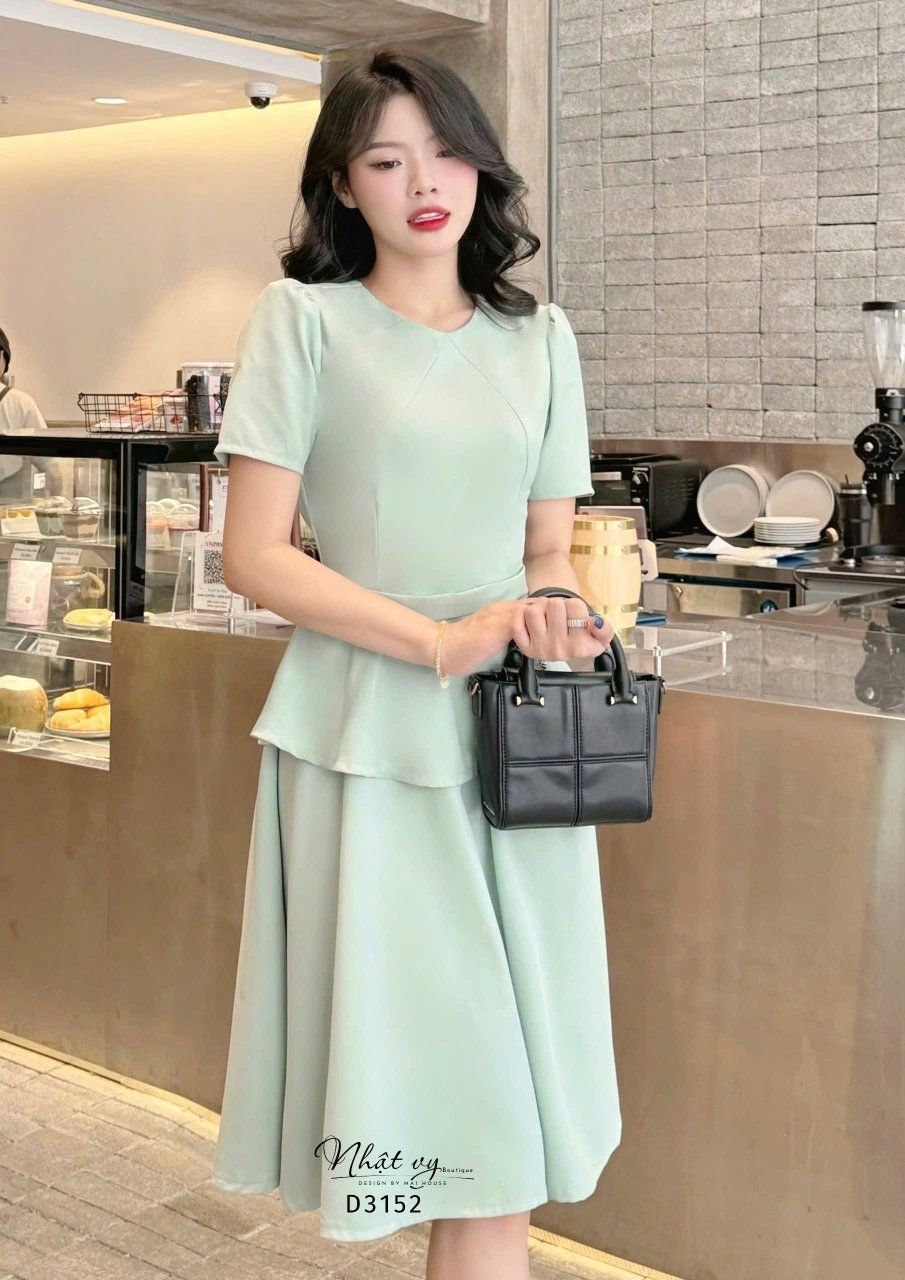  Đầm peplum cổ tròn form dáng xoè - D3152 