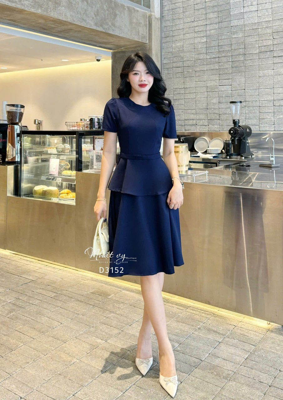  Đầm peplum cổ tròn form dáng xoè - D3152 