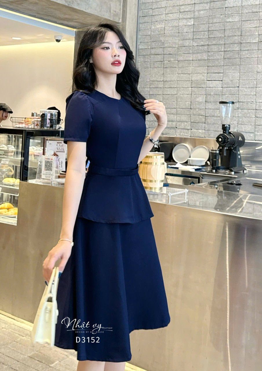  Đầm peplum cổ tròn form dáng xoè - D3152 